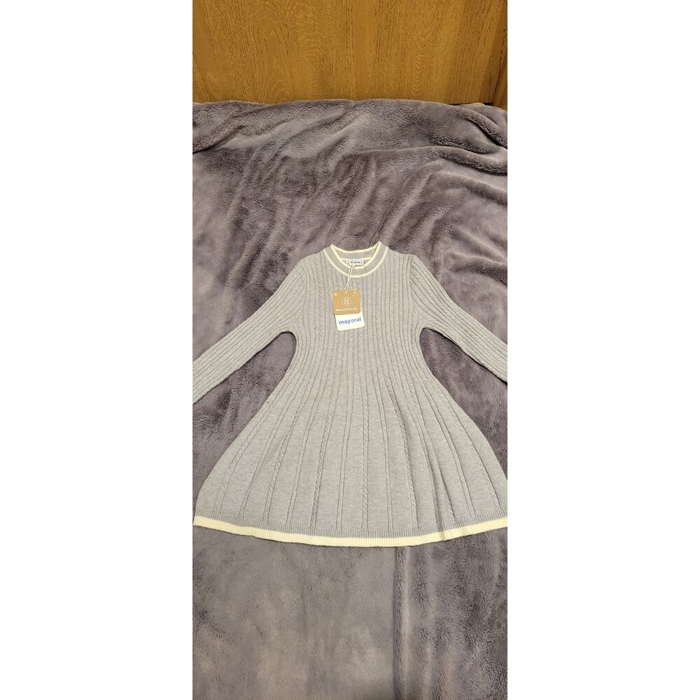 Mayoral Girls Knit Sweater Dress Size 4 NWT Ecofriends Ribbed Gray